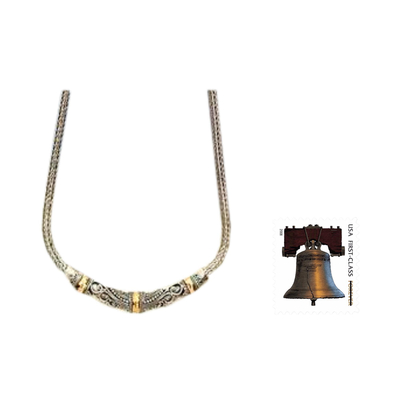 Halskette mit goldenem Akzent - Handgefertigte Halskette mit Akzenten aus Sterlingsilber und Gold