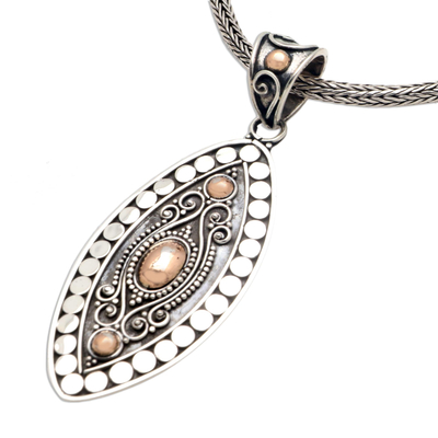 Gold accent pendant necklace, 'Mahabharata' - Handcrafted 18k Gold and Silver Pendant Necklace