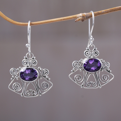 Amethyst dangle earrings, 'Balinese Bell' - Amethyst dangle earrings