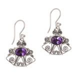 Amethyst dangle earrings, 'Balinese Bell' - Amethyst dangle earrings