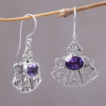 Amethyst dangle earrings, 'Balinese Bell' - Amethyst dangle earrings