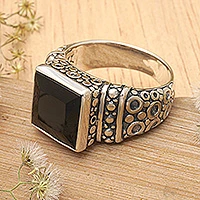 Men's onyx ring, 'Midnight Shadow' - Unique Men's Sterling Silver and Onyx Ring from Indonesia