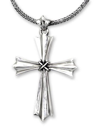 Sterling silver cross necklace, 'Sacrosanct' - Indonesian Sterling Silver Cross Necklace