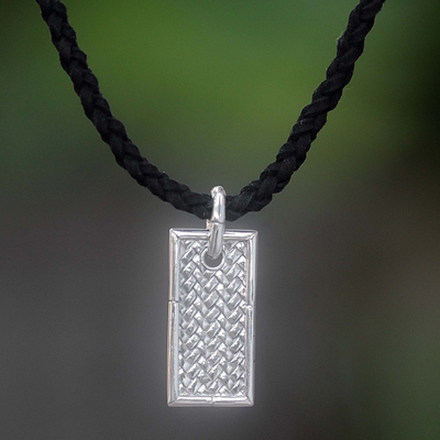 Men's leather pendant necklace, 'Patience' - Men's Sterling Silver Pendant Necklace