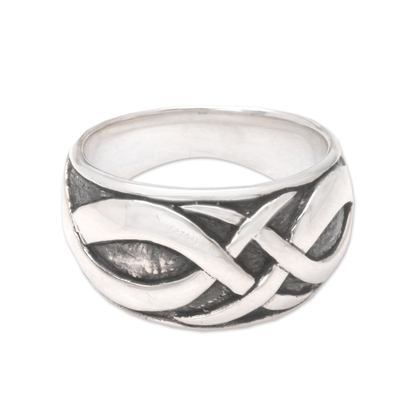 Men's sterling silver ring, 'Dragon Art' - Men's Sterling Silver Band Ring