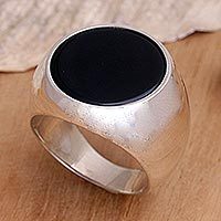 Anillo solitario de ónix para hombre - Anillo de hombre de plata de ley y ónix