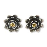 Citrine flower earrings, 'Golden-Eyed Lotus' - Floral Citrine Sterling Silver Button Earrings