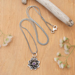 Amethyst flower necklace, 'Sacred Lilac Lotus' - Hand Crafted Floral Amethyst and Sterling Silver Necklace