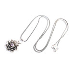 Amethyst flower necklace, 'Sacred Lilac Lotus' - Hand Crafted Floral Amethyst and Sterling Silver Necklace