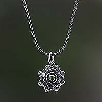 Peridot flower necklace, 'Sacred Green Lotus'