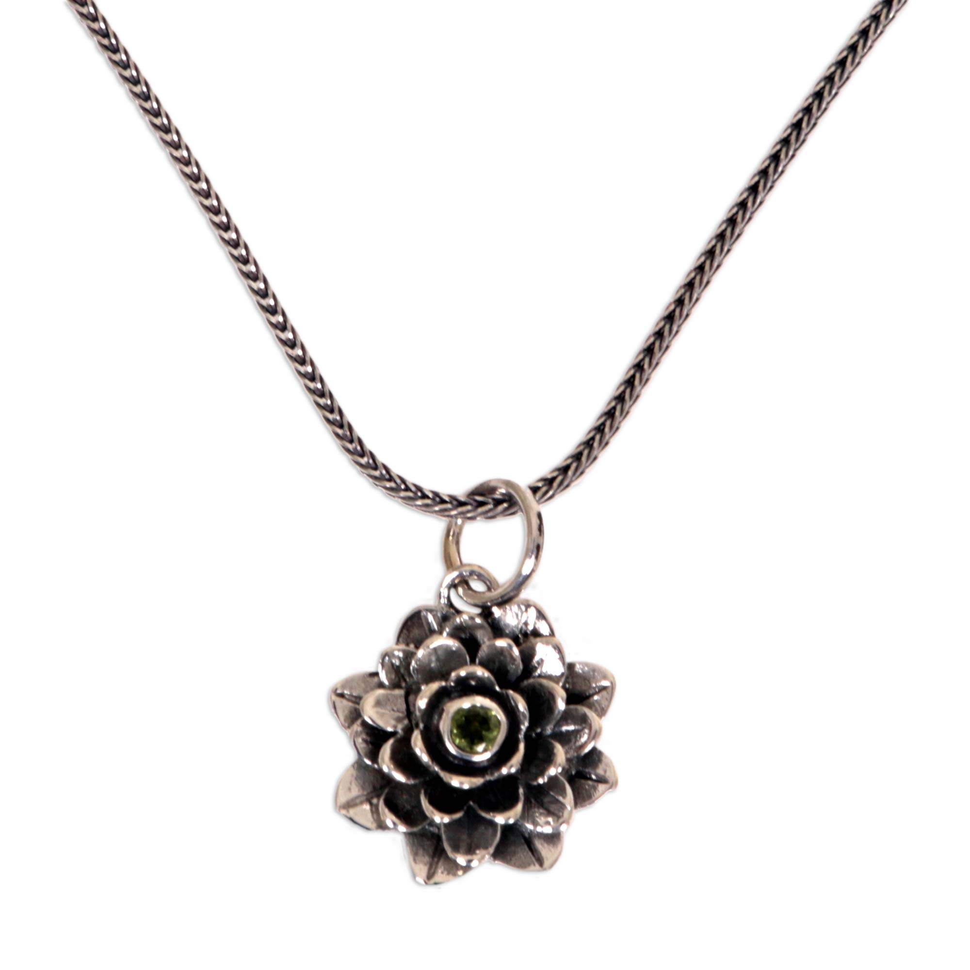 Floral Sterling Silver and Peridot Pendant Necklace - Sacred Green ...