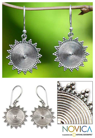 Sterling silver dangle earrings, 'Purnama Sun' - Sterling Silver Dangle Earrings from Indonesia