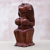 Wood sculpture, 'Bosom' - Handmade Female Form Wood Sculpture