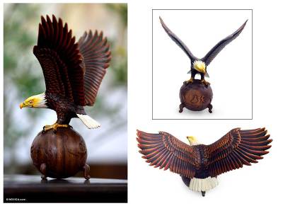Wood sculpture, 'Magnificent American Bald Eagle' - Wood sculpture