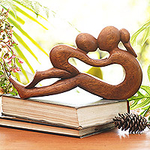 Hand Crafted Romantic Wood Sculpture, 'Endless Love'