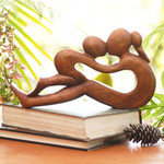 Wood sculpture, 'Endless Love' - Hand Crafted Romantic Wood Sculpture