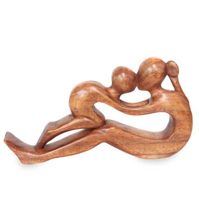 Escultura de madera, 'Amor sin fin' - Escultura de madera romántica hecha a mano