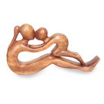 Wood sculpture, 'Endless Love' - Hand Crafted Romantic Wood Sculpture