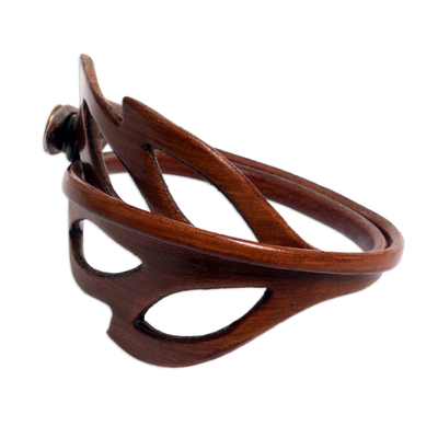 Leather wrap bracelet, 'Lucky Leaf' - Brown Leather Wristband Bracelet