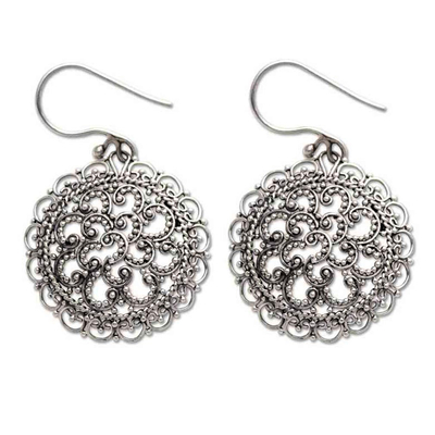 Sterling silver filigree earrings, 'Chrysanthemum' - Sterling Silver Earrings from Indonesia