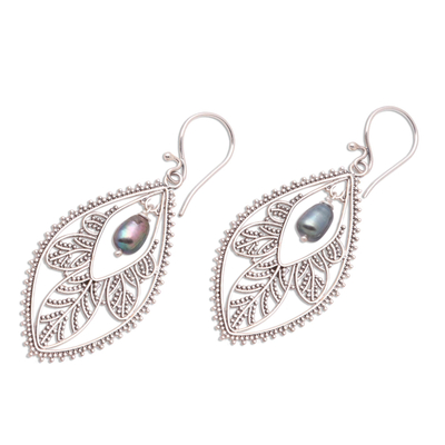 Pendientes filigrana de perlas - Pendientes colgantes de plata de ley y perlas