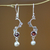 Pearl and garnet dangle earrings, 'Graceful' - Pearl and garnet dangle earrings (image 2) thumbail