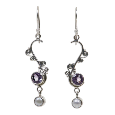 Pearl and amethyst dangle earrings