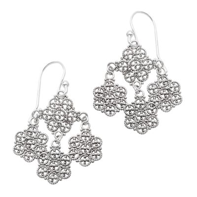 Sterling silver chandelier earrings, 'Heartfelt Bouquet' - Fair Trade Floral Sterling Silver Dangle Earrings