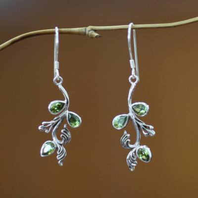 Peridot floral earrings, 'Bali Belle' - Peridot floral earrings