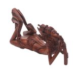 Wood statuette, 'Flute Player' - Hand Carved Cultural Sculpture
