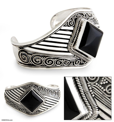 Onyx cuff bracelet, 'Royal Majesty' - Onyx Sterling Silver Cuff Bracelet
