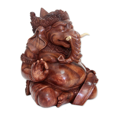 Wood statuette, 'Kind Ganesha'  - Wood statuette