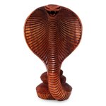 Wood statuette, 'Cobra' - Hand Carved Wood Snake Sculpture