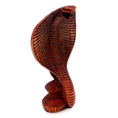 Wood statuette, 'Cobra' - Hand Carved Wood Snake Sculpture