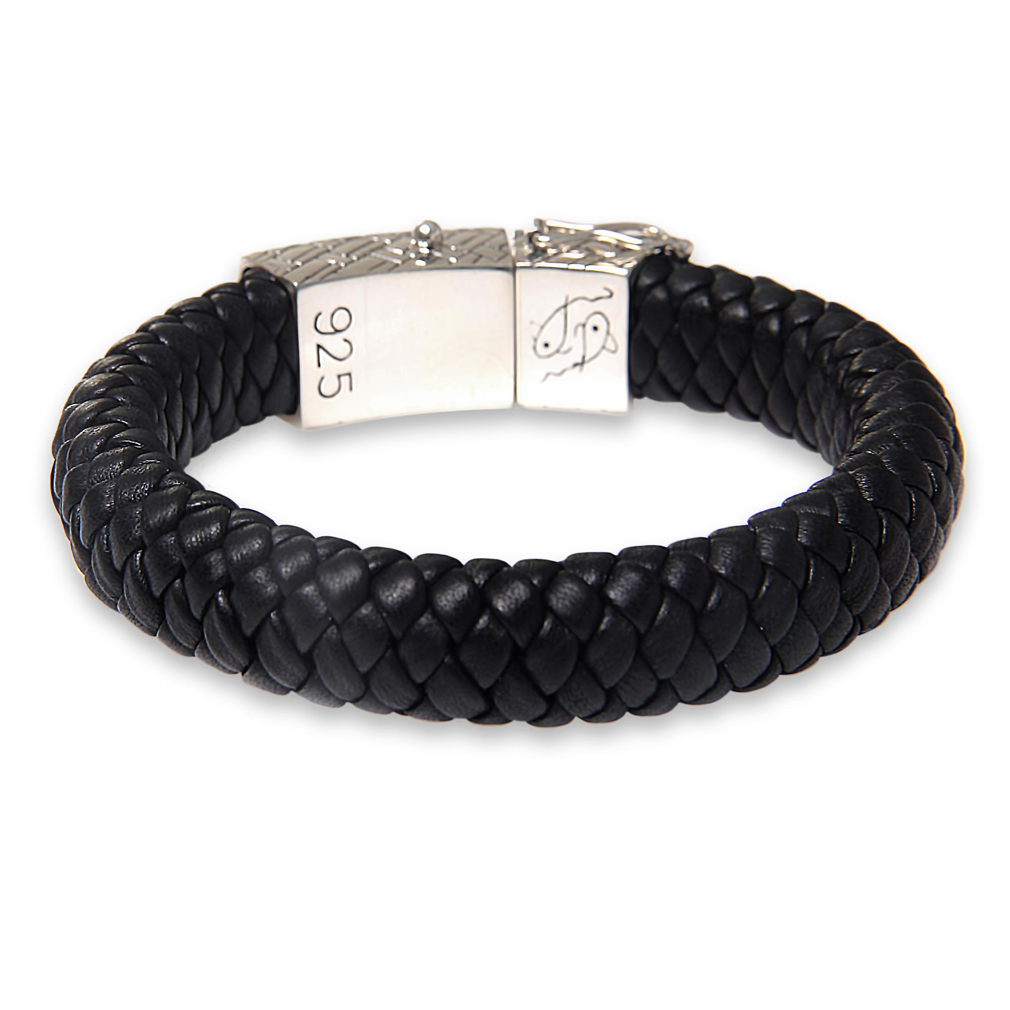 Men's Braided Leather and Silver Wristband Bracelet - Emperor | NOVICA