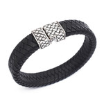 Men's sterling silver and leather bracelet, 'Virile' - Men's Leather and Sterling Silver Bracelet