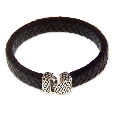 Men's sterling silver and leather bracelet, 'Virile' - Men's Leather and Sterling Silver Bracelet