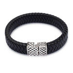 Men's sterling silver and leather bracelet, 'Virile' - Men's Leather and Sterling Silver Bracelet