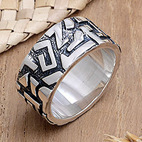 Men's sterling silver ring, 'Labyrinths'