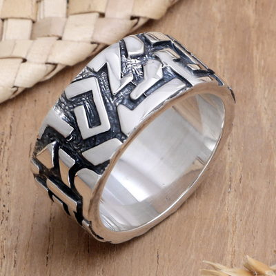 Men's sterling silver ring, 'Labyrinths' - Men's Sterling Silver Band Ring