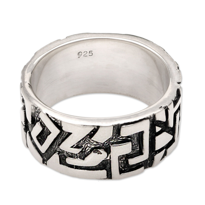 Men's sterling silver ring, 'Labyrinths' - Men's Sterling Silver Band Ring