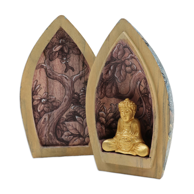 Wood statuette, 'Hidden Buddha' - Buddhism Wood Sculpture