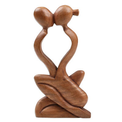 Wood sculpture, 'Endless Kiss' - Romantic Wood Sculpture