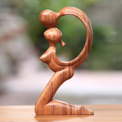 Wood sculpture, 'So in Love' - Romantic Wood Sculpture