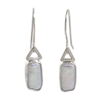 Cultured pearl dangle earrings, 'Pristine Purity' - Sterling Silver Bridal Cultured Pearl Earrings