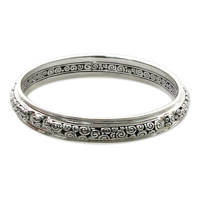 Sterling silver bangle bracelet, 'Circle of Life' (7.75 inch) - Unique Sterling Silver Bangle Bracelet (7.75 Inch)