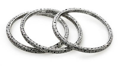 Sterling silver bangle bracelets, 'Temple' (set of 3) - Women's Sterling Silver Bangle Bracelets (Set of 3)