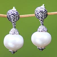 Cultured pearl dangle earrings, 'Dream' - Handmade Sterling Silver Pearl Dangle Earrings