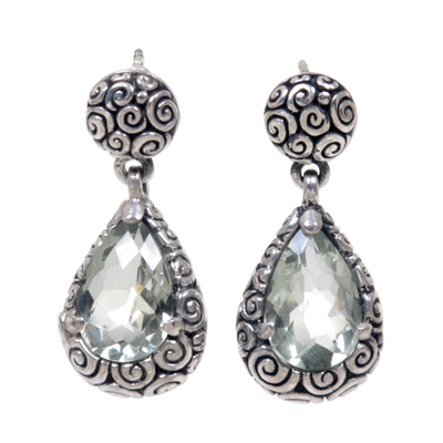 Prasiolite Sterling Silver Dangle Earrings from Bali