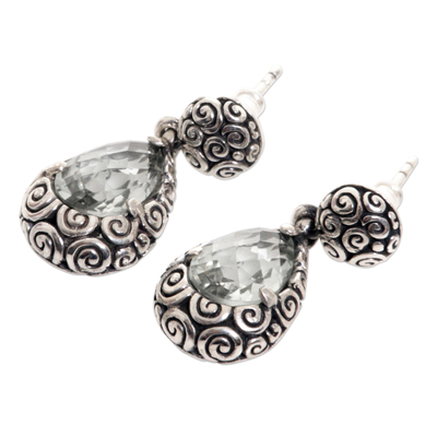 Prasiolite dangle earrings, 'Lime Teardrops' - Prasiolite Sterling Silver Dangle Earrings from Bali